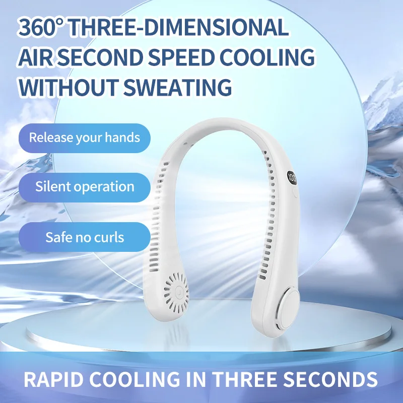 Мини-вентилятор с воздушным охлаждением, 1200 мАч, небольшой шейный вентилятор, светодиодный дисплей, портативный, для занятий спортом на открытом воздухе, USB, большой, с ветровым питанием, беспроводной безлопастной шейный вентилятор