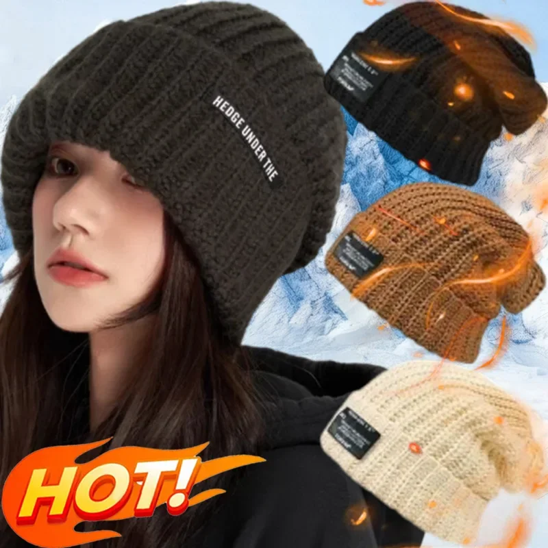 Wniter Wool Knitted Caps Women Men New Korean Style Skullcap Hight Elastic Soft Skullies Beanies Hats Warm Thermal Fluffy Hat