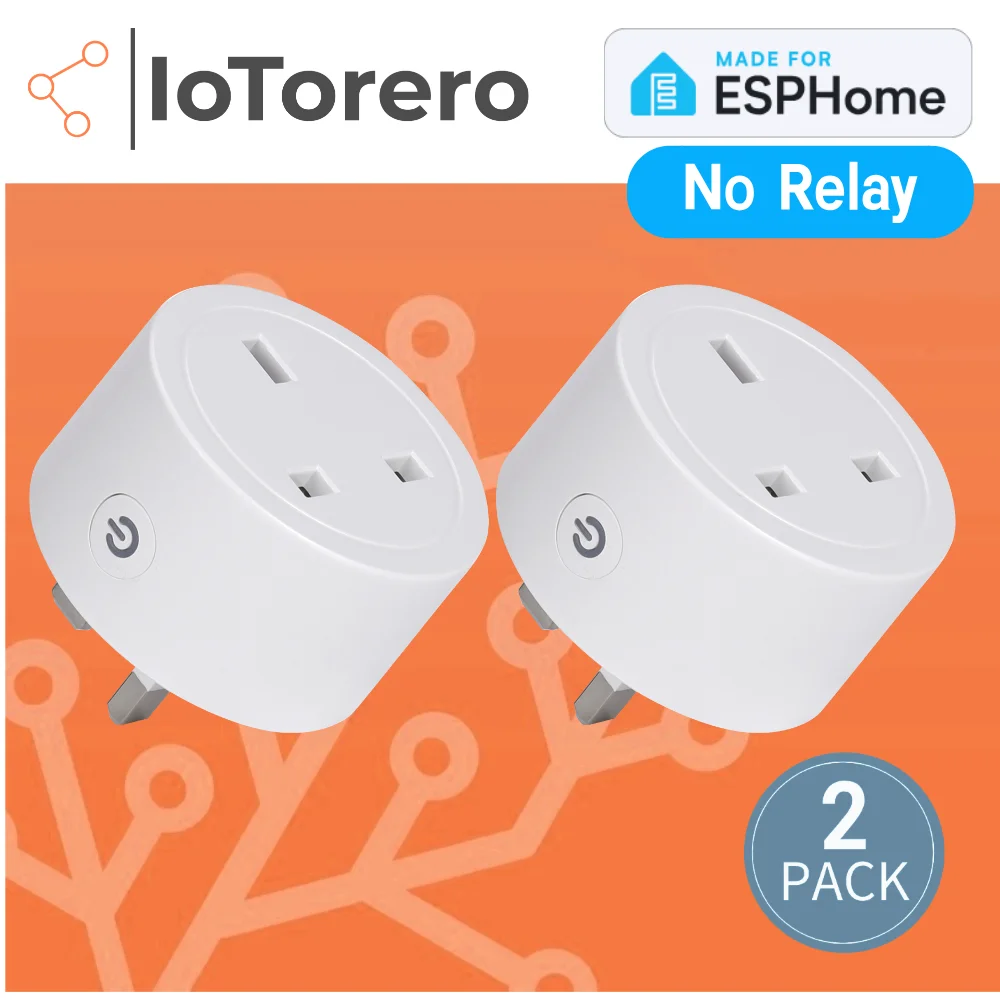 IoTorero UK 2 PACK Made For ESPHome No Relay  Plug Energy Meter Consumption Monitoring 16A Works With Home Assistant