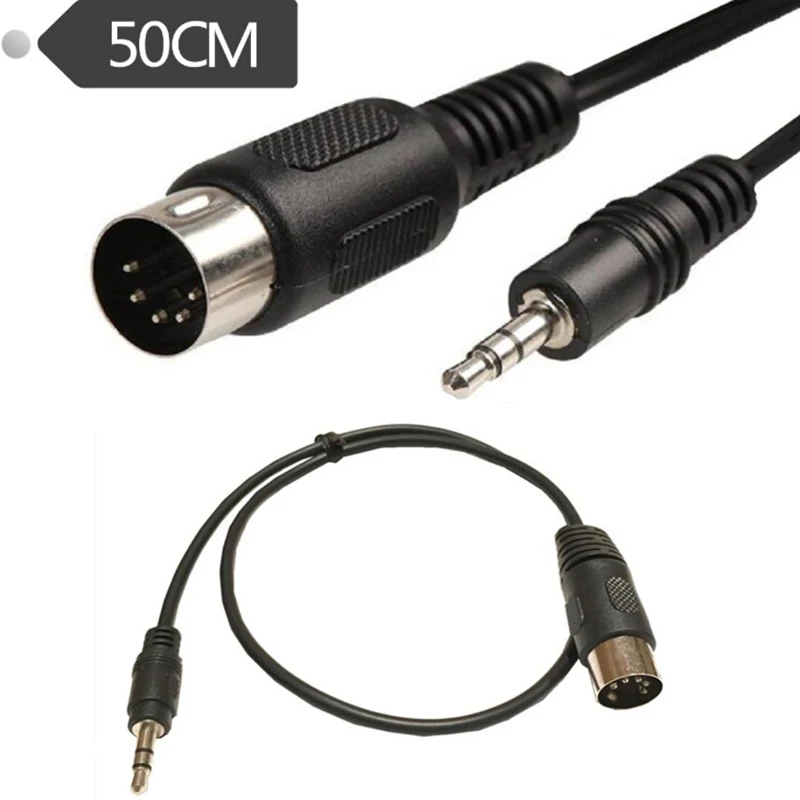 New 5 Pin Din MIDI Male To 3.5mm Male Plug Stereo Jack Audio Adapter Cable 50cm