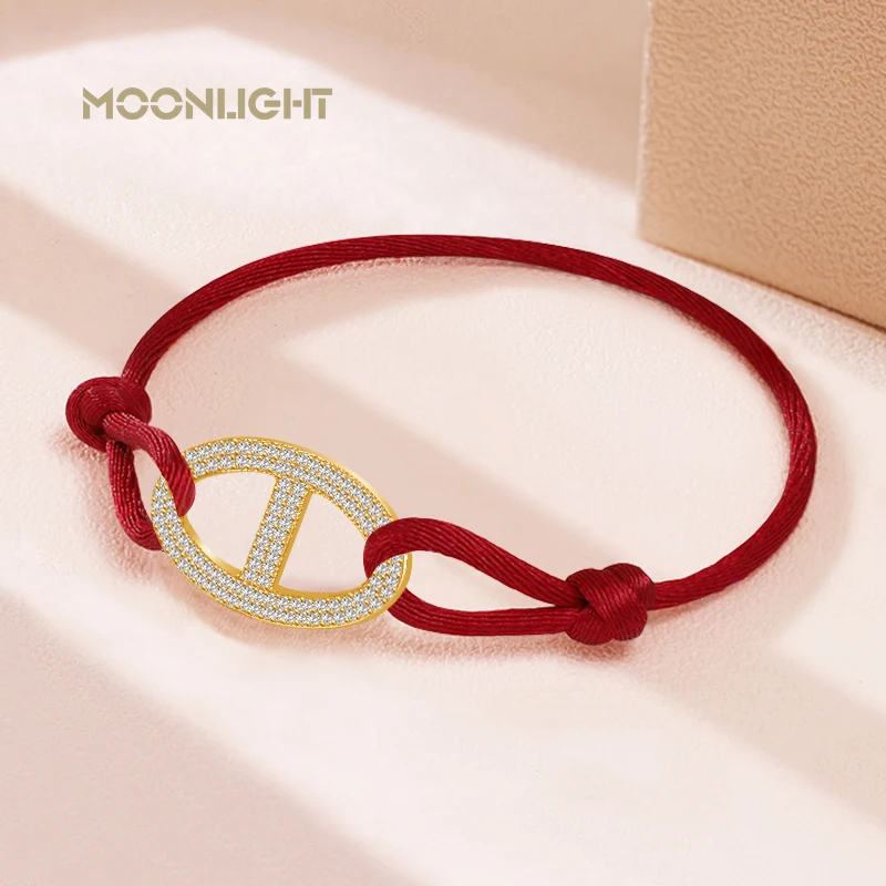 MOONLIGHT Fashion Classic Pig Nose Silk Rope Charm Bracelet  for Women Zircon Adjustable Bracelet Female Jewelry Gifts 14colors