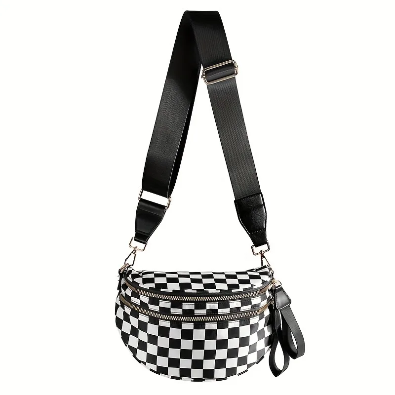 

Fashionable Women's Crossbody Bag, Large Capacity Casual Checkered Shoulder Bag, Zipper Closure, Commuting Bags