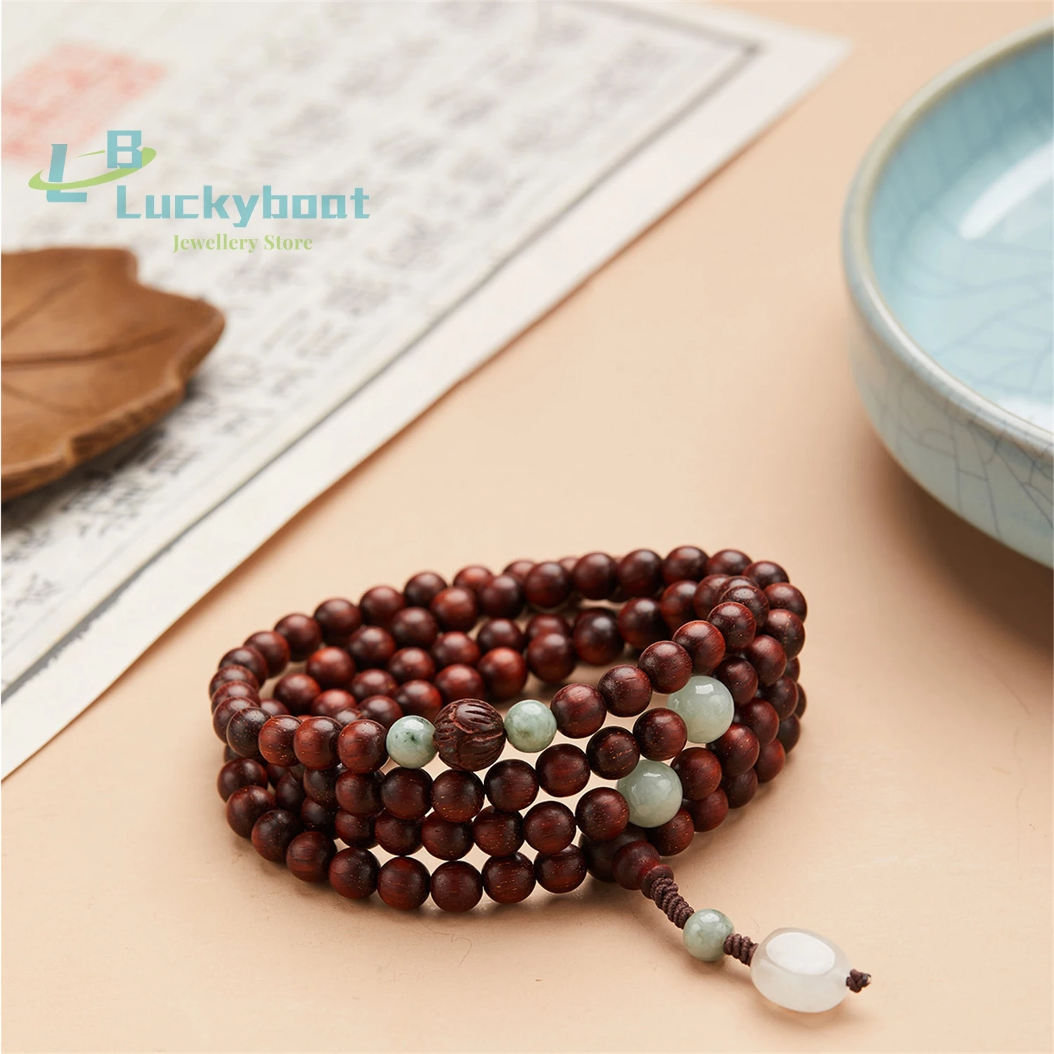 Natural bodhi root abacus beads multi circle bracelet small leaf red sandalwood 108 Buddha beads Hotan Jade men and women's jewe