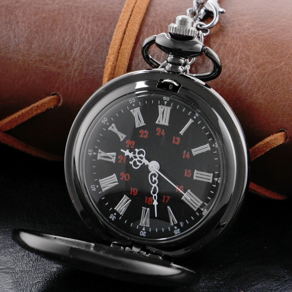Orologio da taschino al quarzo classico retrò nero con numeri romani vuoti, mini orologio con pendente per collana per regali di festa per uomini e donne