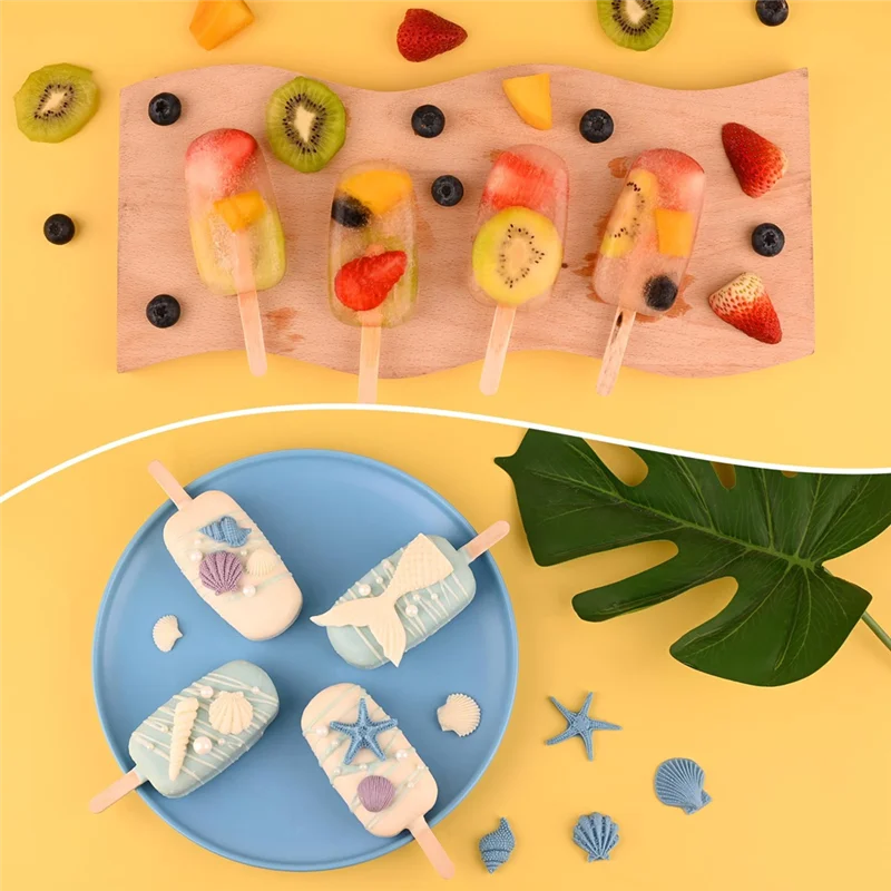 A04G-2 Pack Homemade Large Cakepop Molds-4 Cavities Silicone Popsicle Molds With 100 Wooden For Ice Cream Sticks