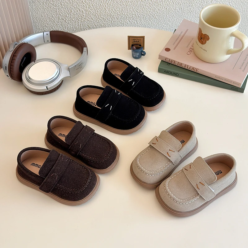 

Autumn Kids Loafers Chunky Leisure Solid Color Non-slip Children Leather Shoe Platform Adorable Neutral Boys Girls Flat Shoe