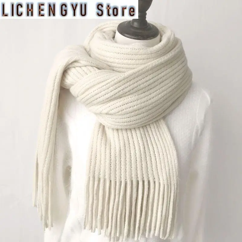 Bufanda de lana gruesa y cálida para mujer, bufanda con borlas de Color sólido, ideal para estudiantes de invierno, estilo coreano, 200x40cm, novedad