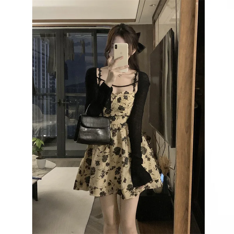 プラスサイズの女性の花柄 ter Dr 蝶ネクタイ付きミッドレングス痩身 A ラインスカート韓国 Sle 通勤 Faion