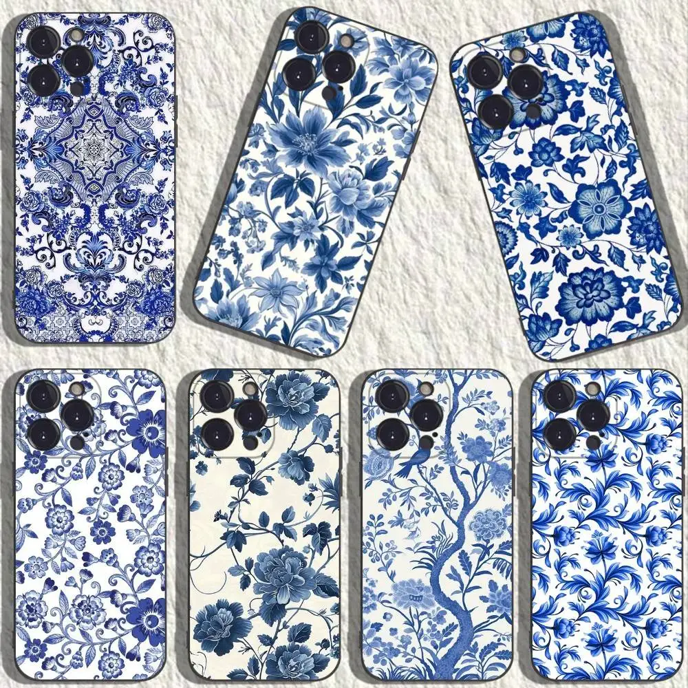 

Blue and White Porcelain Phone Case For iPhone 17,16,15,14,13,12,11,Plus,Pro Max,XS,X,XR,SE,Mini,8,7,Soft Silicone Black Cover