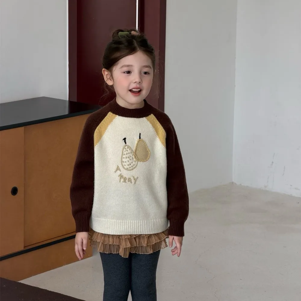 

high quality girls sweater Cute Fruit Embroidered Knitted Hoodies Boys and Girls wool sweater winter clothes for kids