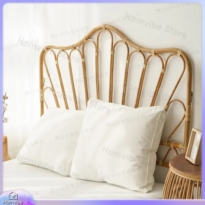 Natural Rattan Headboard Japanese Style Bed Backrest B&B Model Floor Standing Bedroom Decor Woven Cane Wall Panel Furniture