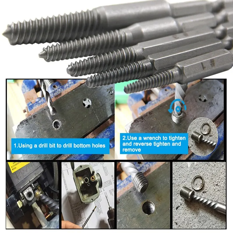 5pc Hexagonal Shank Broken Head Screw Extractor Screw Broken Head Screwdriver for Taking out Electric Drill Tool Set