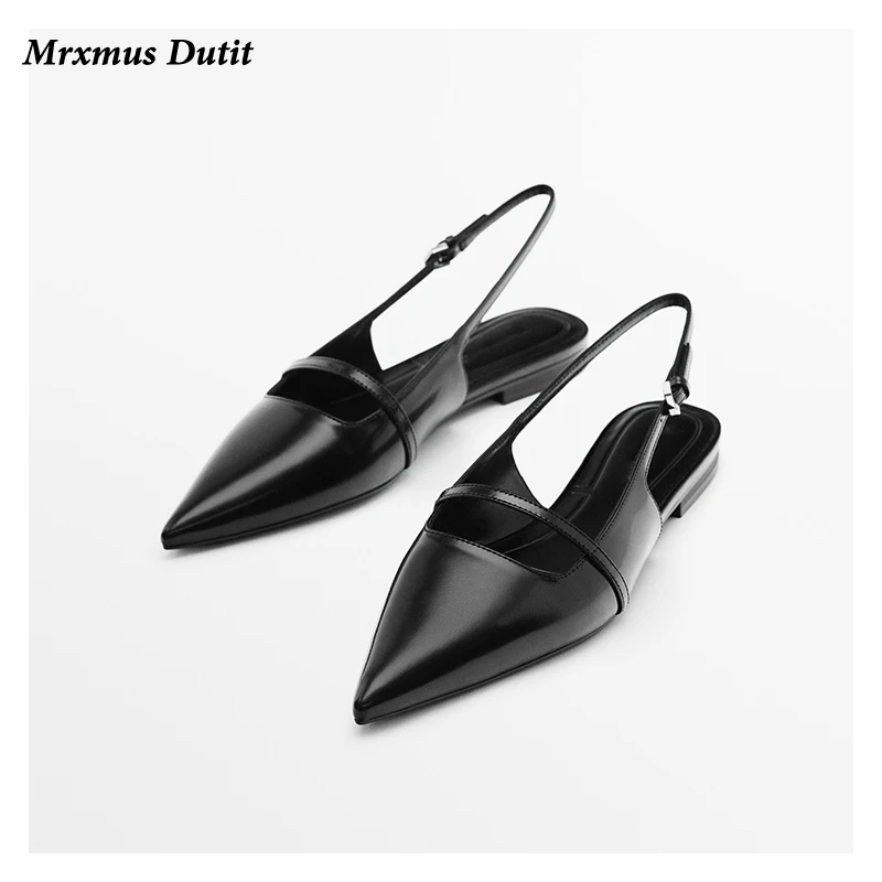 Mrxmus Dutit 2023 Summer New Fashion Women New Pointed Head Flat Sandals Elegant Versatile Solid Simple Shoes Female Chic Pumps