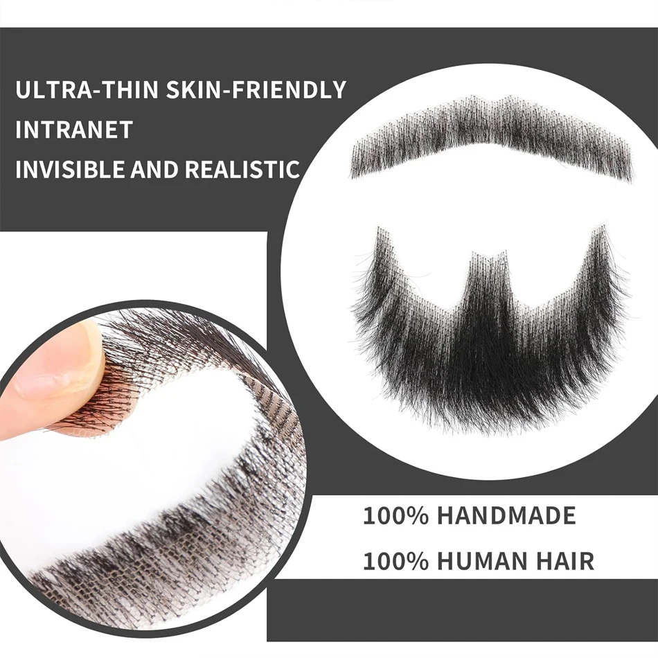 Picture 3: Fake Beard Goatee Beard Realistic 100% Human Hair Full Hand Tied Goatee False Beards Lace Invisible Fake Mustache Men Makeup