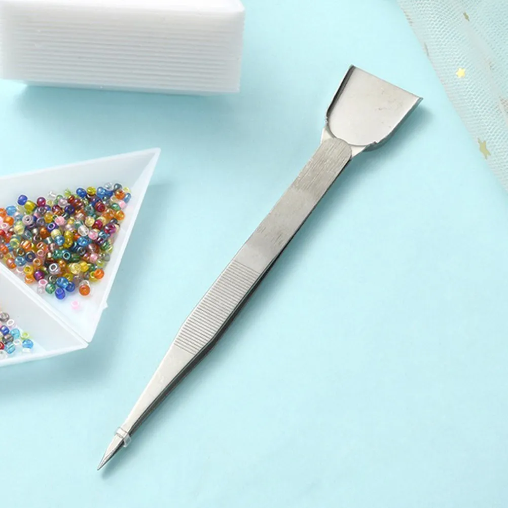 Precision Scoop Tweezer Stainless Steel Jewelry Making Tool for Beads Stones Rhinestones Pearl Handling Grooved Tip Beading