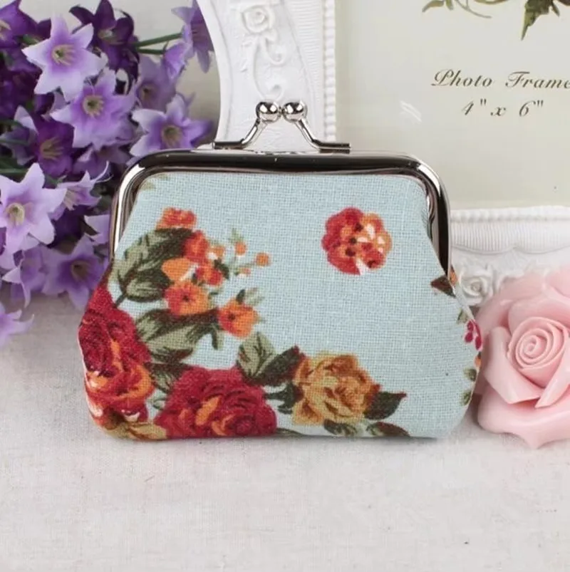 Mini Wallet Bag Latest Women Girl Retro Rose Flowers Printed Hasp Canvas Coin Purse Wallets Buckle Pouch Mini Bag Gift