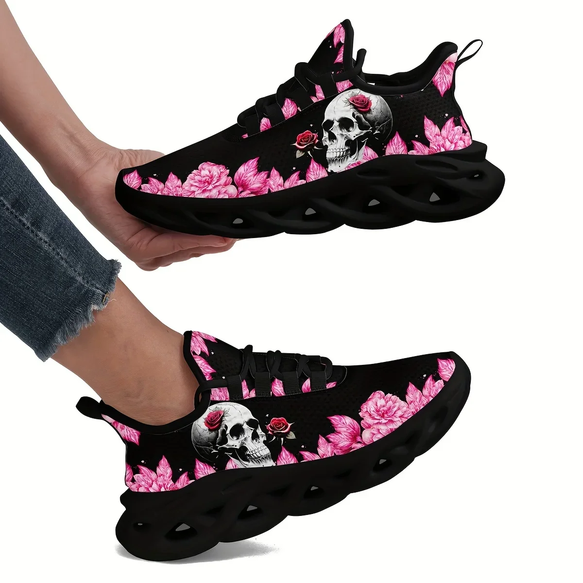 Halloween Theme Skull And Roses Flats Sneakers Mens Womens Sports Running Shoes High Quality DIY Sneaker customization Shoe