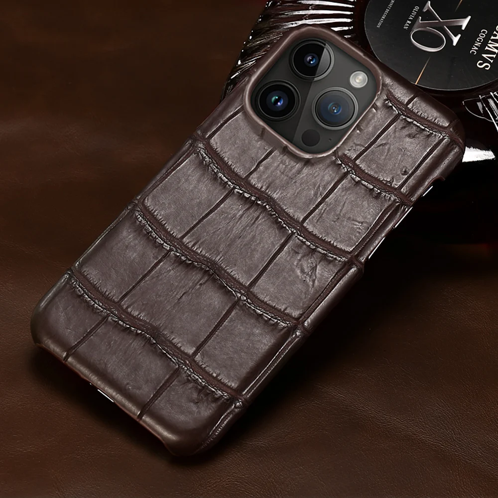 

100% Natural Crocodile Leather Phone Case for iPhone 16 15 Pro Max 16Plus 14 12 ProMax 13Pro 15Pro 16Pro 14 Plus Luxury Cover