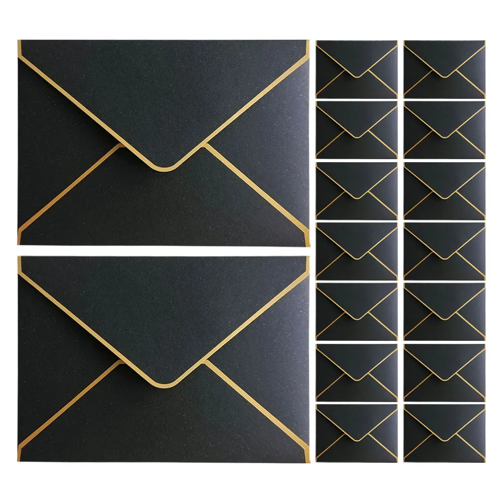 

50pcs 7.27X5.31 Inch Black V Flap Invitation Envelopes Gold Foil Edge Thick Paper For Wedding Graduation Greeting Card Mailing