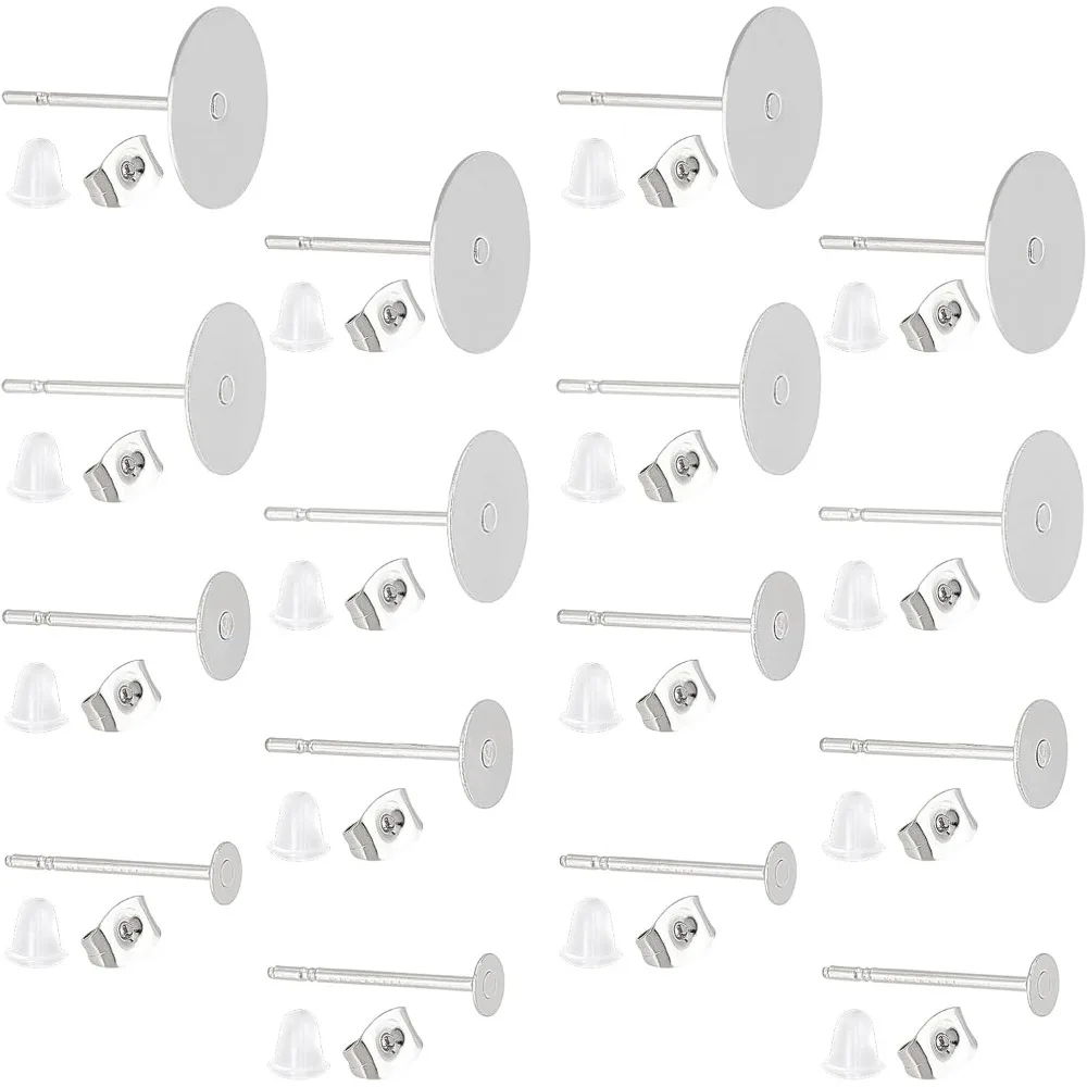 About 400Pcs 4 Sizes Stainless Steel Earring Posts and Backs Flat Pad Earring Components Hypoallergenic Earring Pins