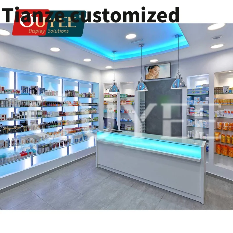 Customized-Wood Pharmacy Shelves Shop Interior Display Racks Furniture Medical Store hospital Counter Design Pharmacy