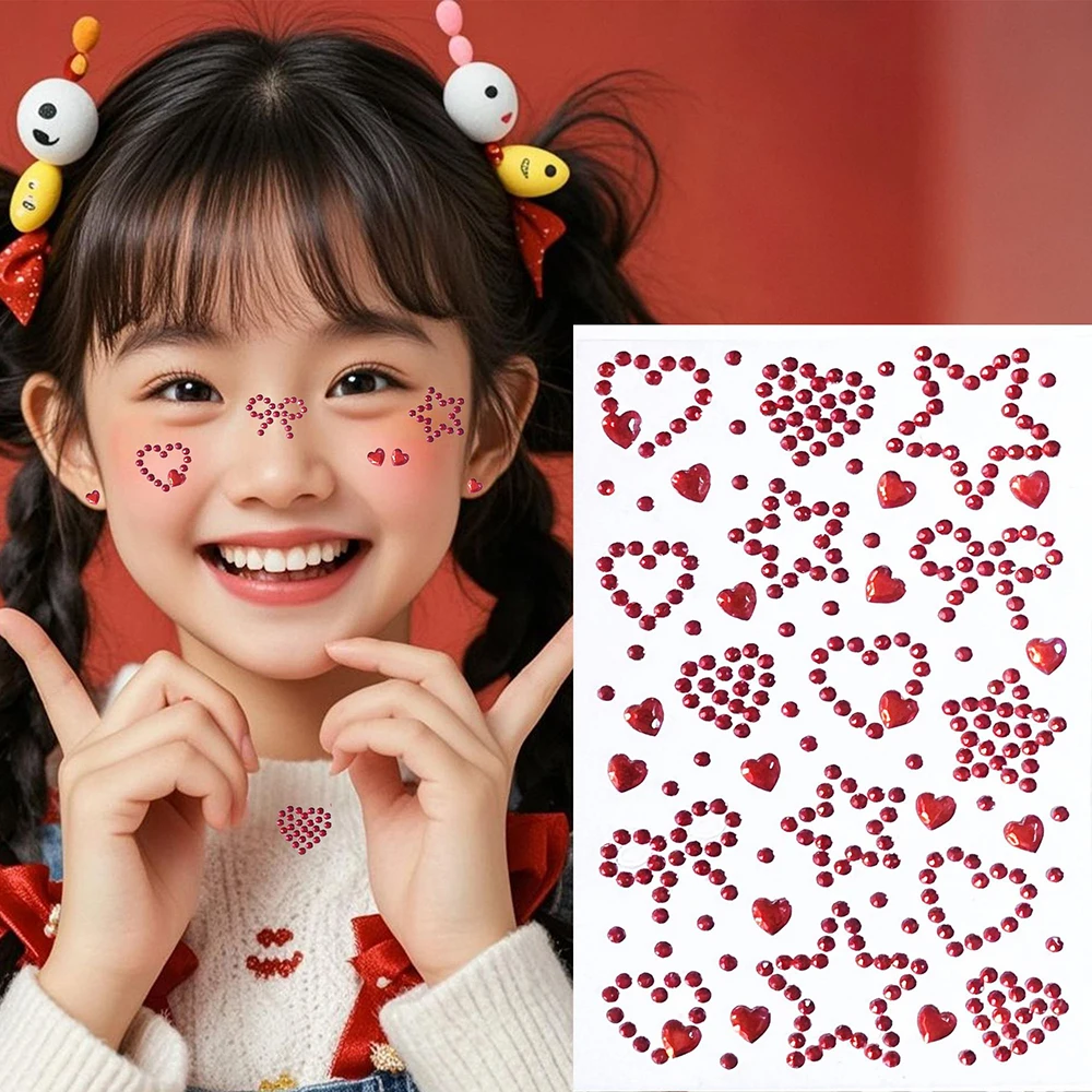 สติกเกอร์ติดเล็บรูปหัวใจ 3 มิติ ประดับเพชร 1 แผ่น สีชมพู/ฟ้า แบบติดเอง รูปทรงต่างๆ ของขวัญสำหรับเด็ก