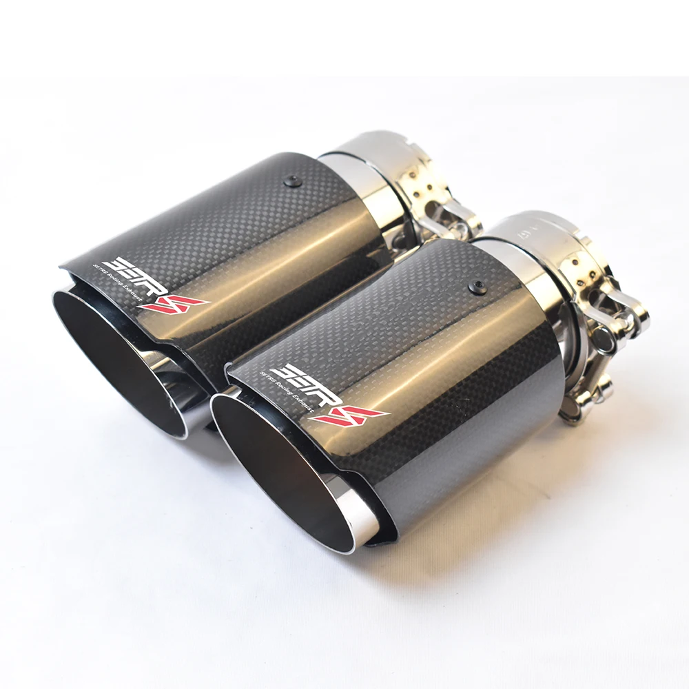 1PC Glossy Fiber Carbon Car Muffler Tip Pipe with SETRS Logo - Automotive Exhaust Accessory 2