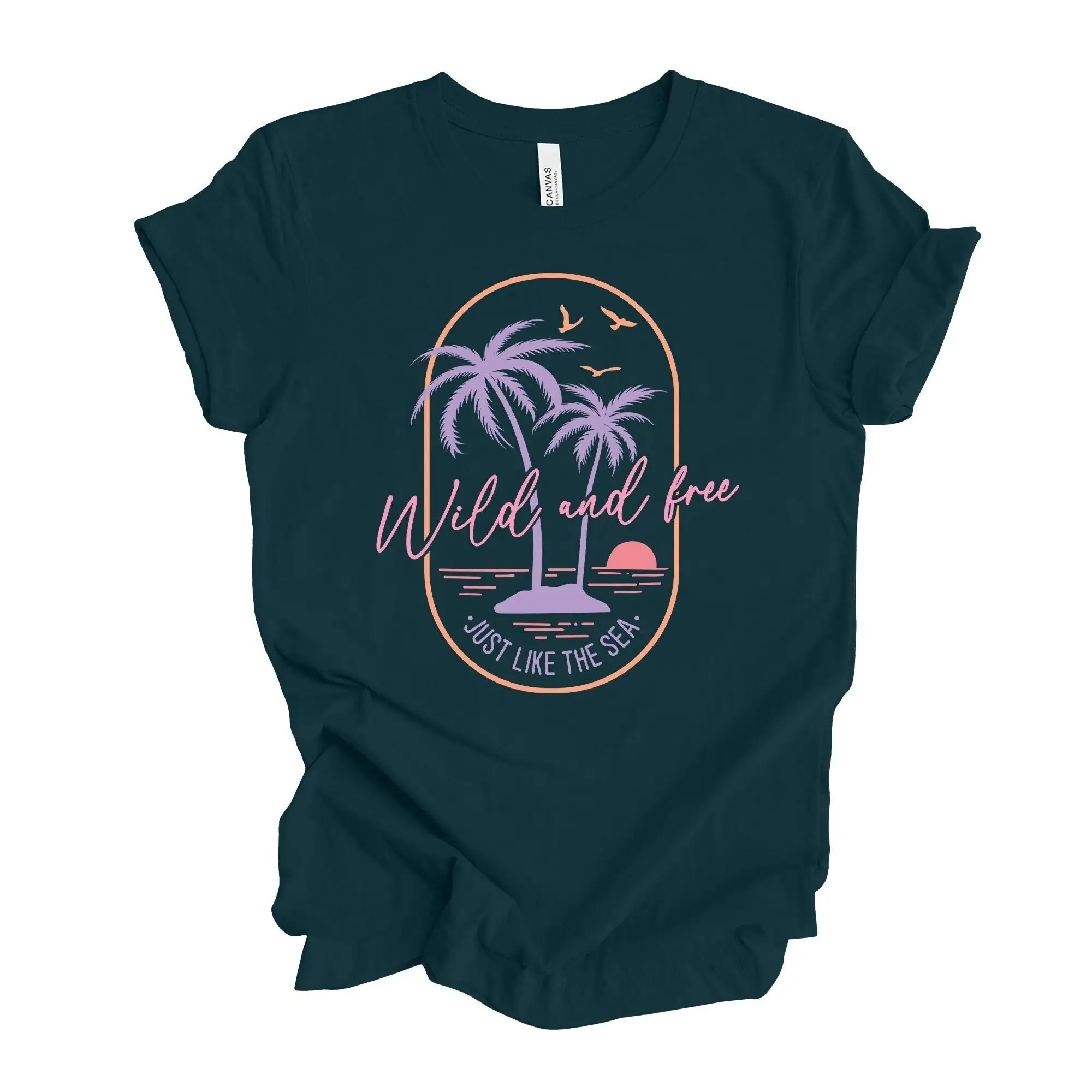 Bbeach Summer T Shirt Wild Free Just Like The Sea Beach Palm Tree Design On Premium Unisex 4 Color Choices 3X 4X