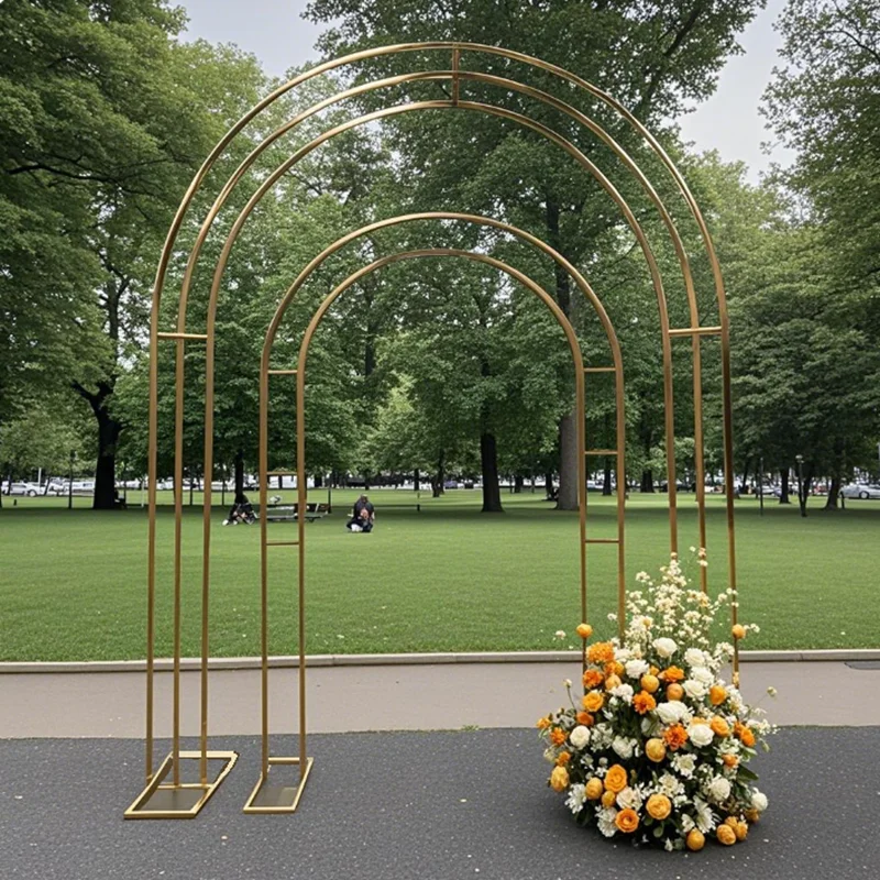 

1Pc Shiny Gold Wedding Arch Double Rod Arch, Outdoor Wedding Decoration Shelf, Baptism Birthday Party Display Stand, Flower Rack