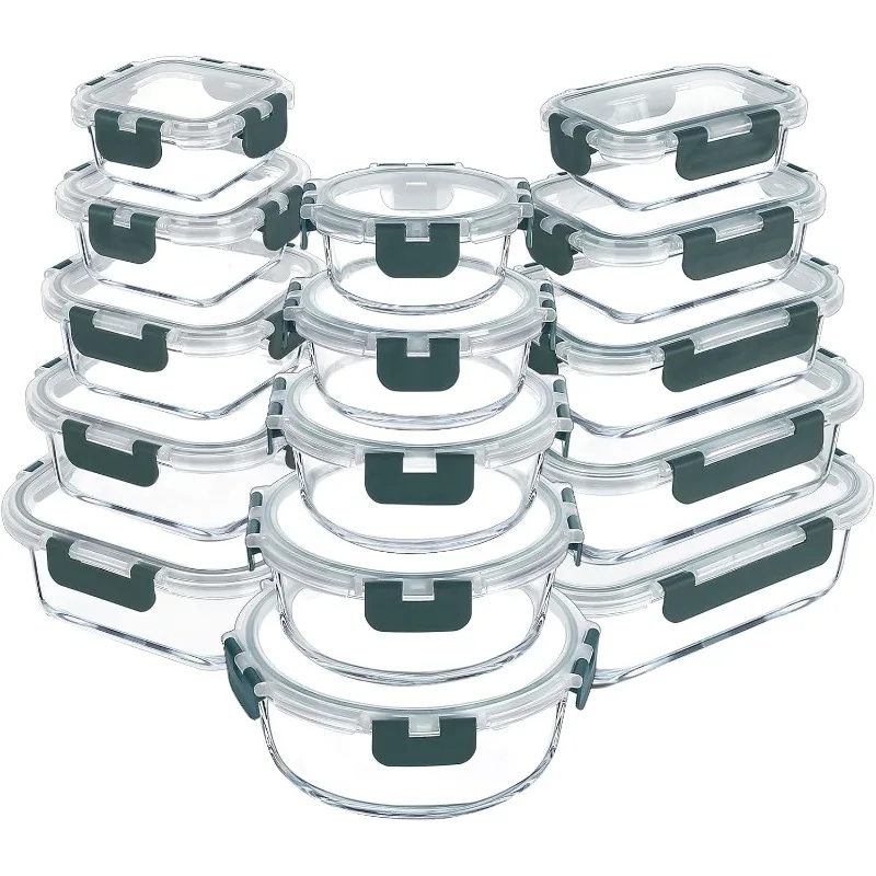 

30 Pieces Glass Meal Prep Containers Set, Airtight Glass Lunch Containers, Stackable Glass Food Storage Containers