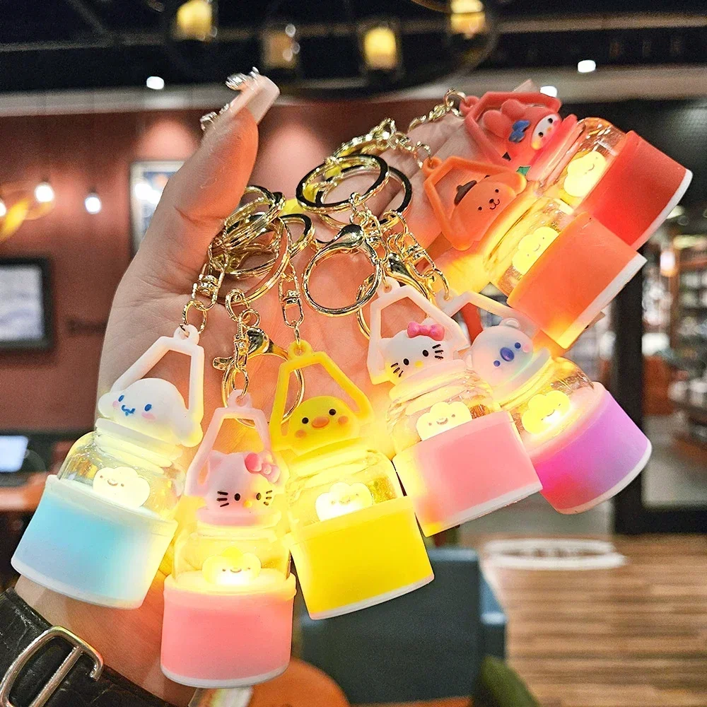 Sanrio Anime Camping Lamp Keychain Hello Kitty Outdoor Night Light Pendant School Bag Doll Key Chain Pendant Car Couple Pendant