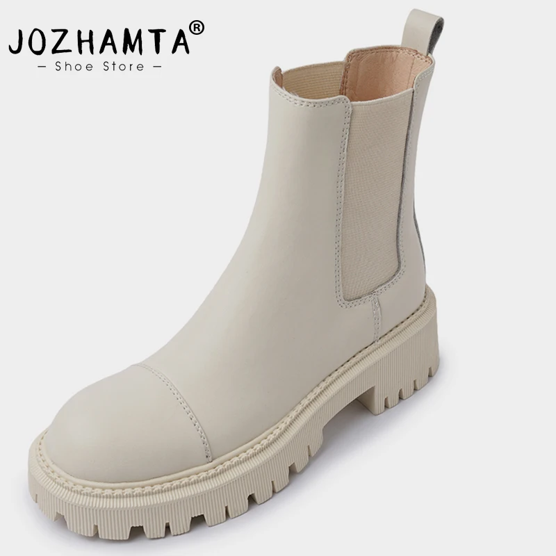 

JOZHAMTA Size 33-41 Ankle Boots Women Genuine Leather Winter Fashion Thick Heels Shoes For Women Platform Boots Casual Elastic