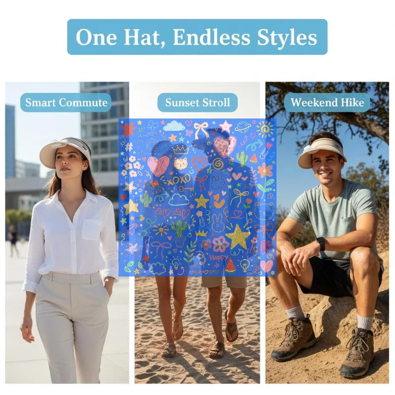 Wide Brim Sun Hat With Fan Breathable Solar Powered Fan Outdoor Visor Hat Empty Top Sunshade Beach Sunshade Hat Women
