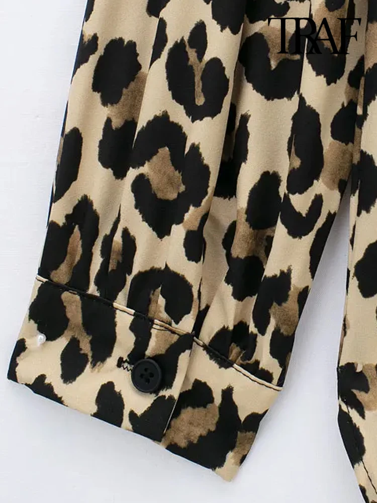 TRAF-Long Sleeve Leopard Shirts for Women, Button-up Blouses, Animal Print, Chic Tops, Female Fashion