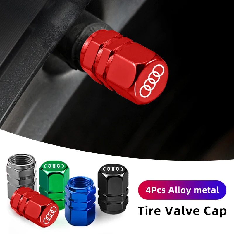 4Pcs Zinc Alloy Car Tire Valve Cover Valves Cap Accessories For Audi Q5 Q4 A4 A6 A7 A5 A3 Q3 Q2 A1 A8 TT S1 S3 Q7 SQ5 SQ7 SQ3 S4