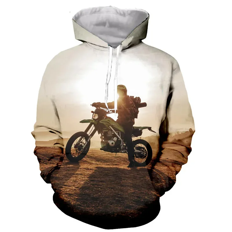 Motocicleta 3D Impresso Hoodie para Homens, Moda Motocross, Mangas Compridas Camisolas Esportivas, Cool Street Oversized Pullovers, Roupas