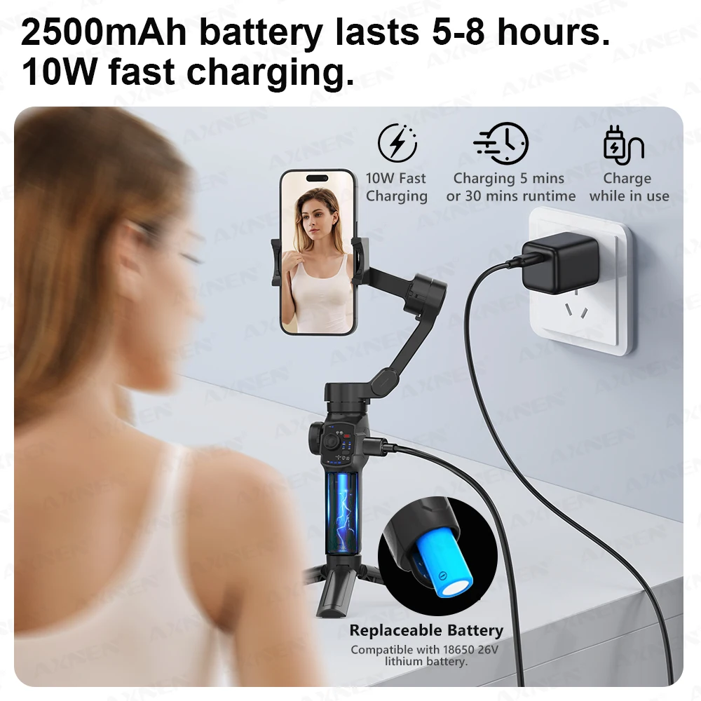 مثبت الهاتف المحمول AXNEN مع عصا تمديد 170 مم للوجه بعد لالتقاط الفيديو والتصوير الفوتوغرافي اليدوي 3 محاور Gimbal حامل ثلاثي القوائم