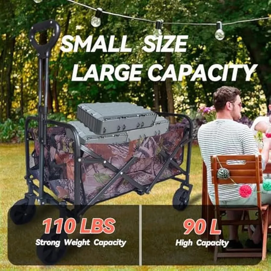 Collapsible Outdoor Wagon Cart - Portable Heavy Duty Folding Camp Cart with Wheels - Folding Utility Wagon Carts for Sports Gro