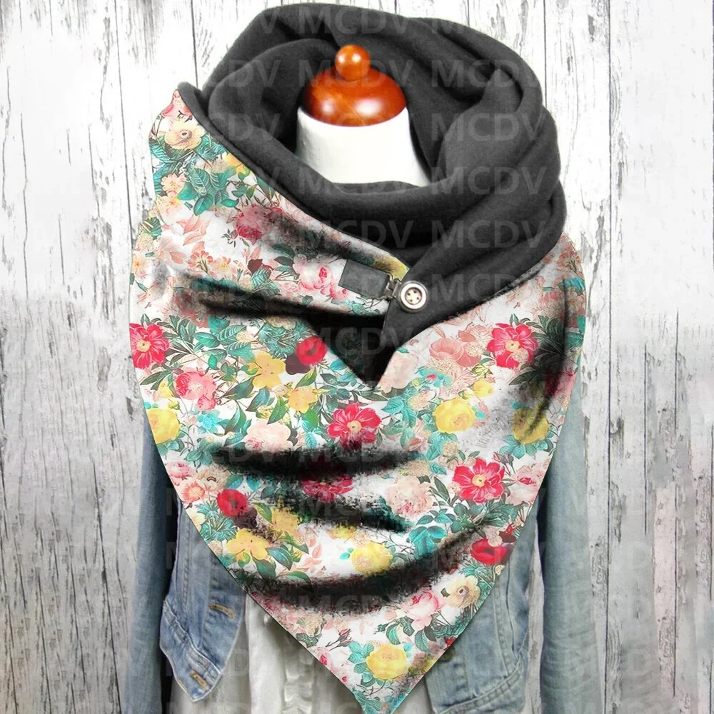 Vintage Flowers 3D Printed Casual Scarf And Shawl for Women Warm and Comfortable Scarf 01