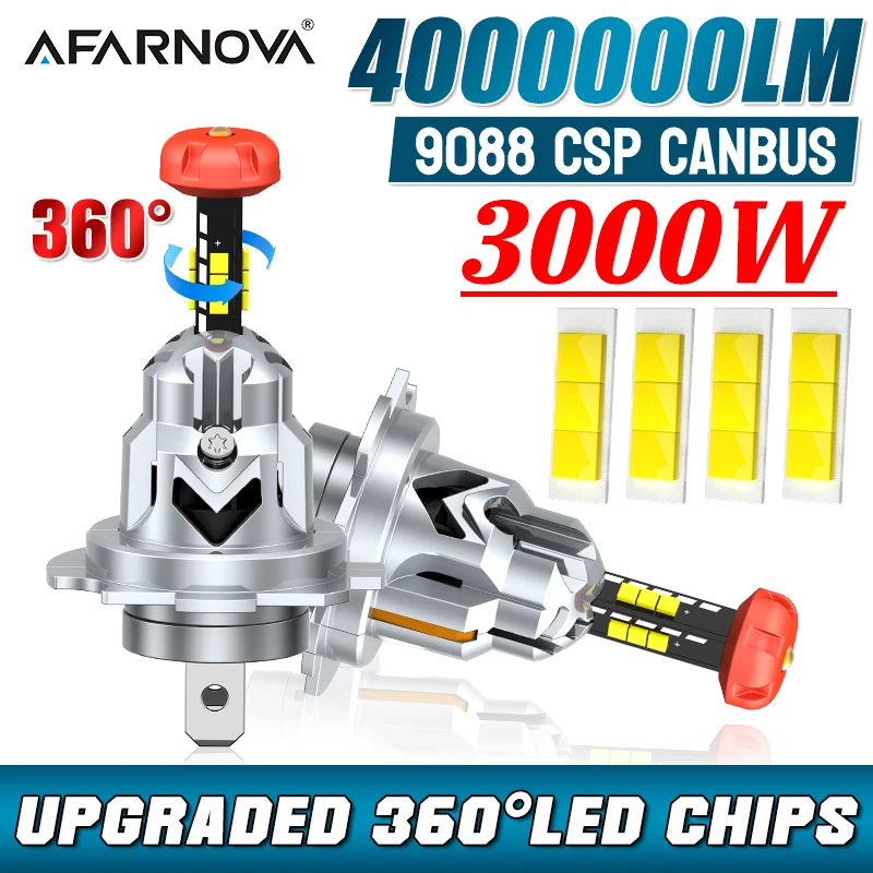 360 H7 LED Headlights 3000W Canbus 2PCS Car Lights Turbo Fan 6000K 9088 CSP Chips 1:1 Mini Plug And Play Led Light 12V 4000000LM