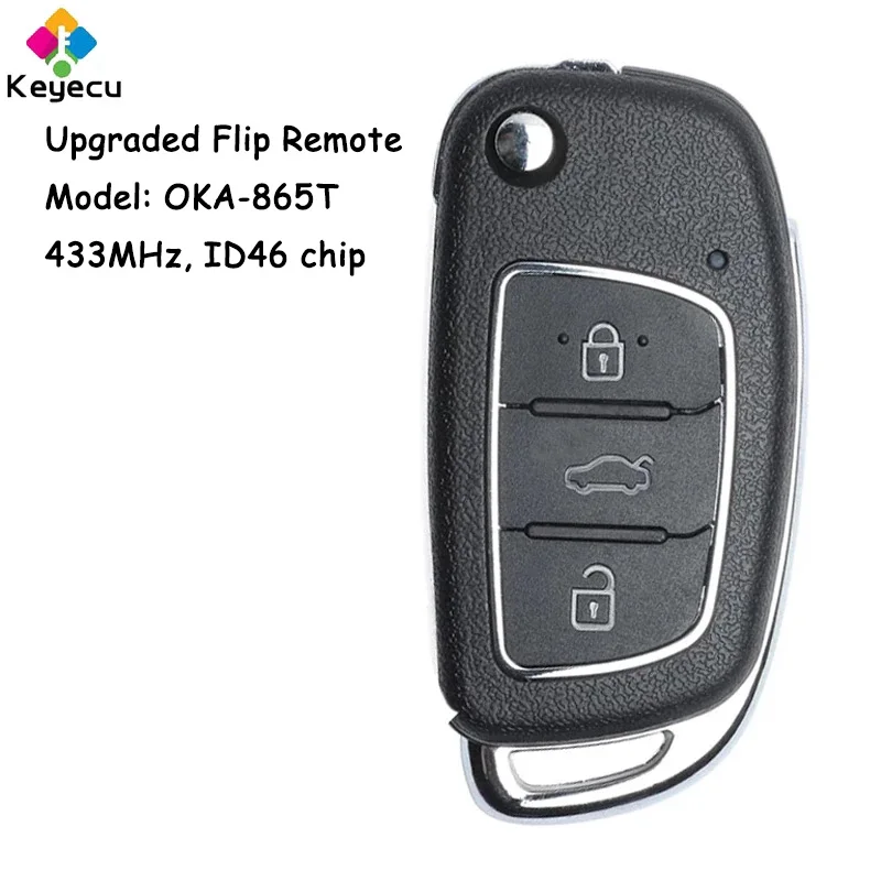 

KEYECU Upgraded Flip Remote Control Key With 3 Buttons 433MHz ID46 Chip for Hyundai Elantra 2014 2015 2016 Fob Model: OKA-865T