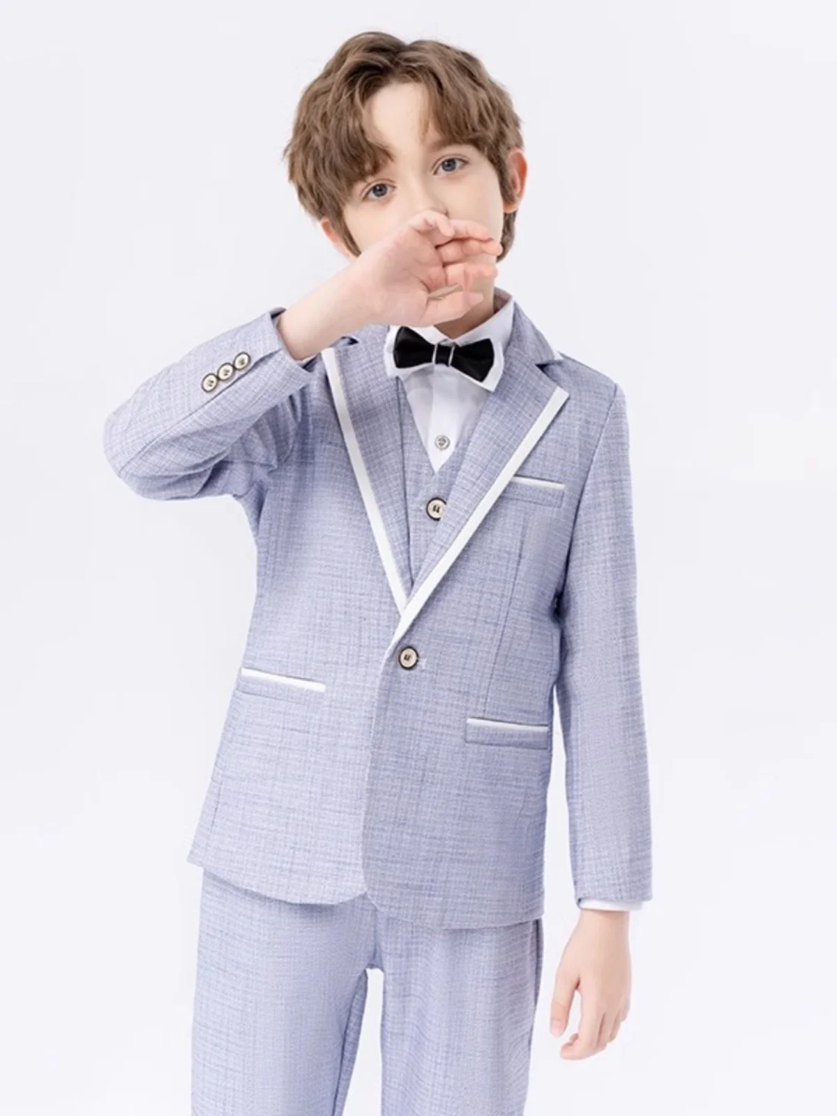 Children Elegant Jacket Vest Pants Bowtie 4PCS Photograph Suit Boys Wedding Dress Kids Tuxedo Set Teen Birthday Party Costume