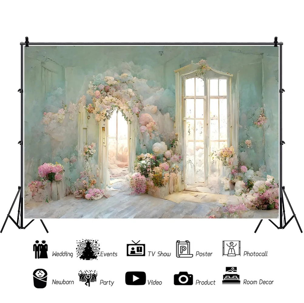 Laeacco Dreamy Oil Painting Flowers Room Photography Background Girls Birthday Wedding Party Interior Decor Portrait Backdrop