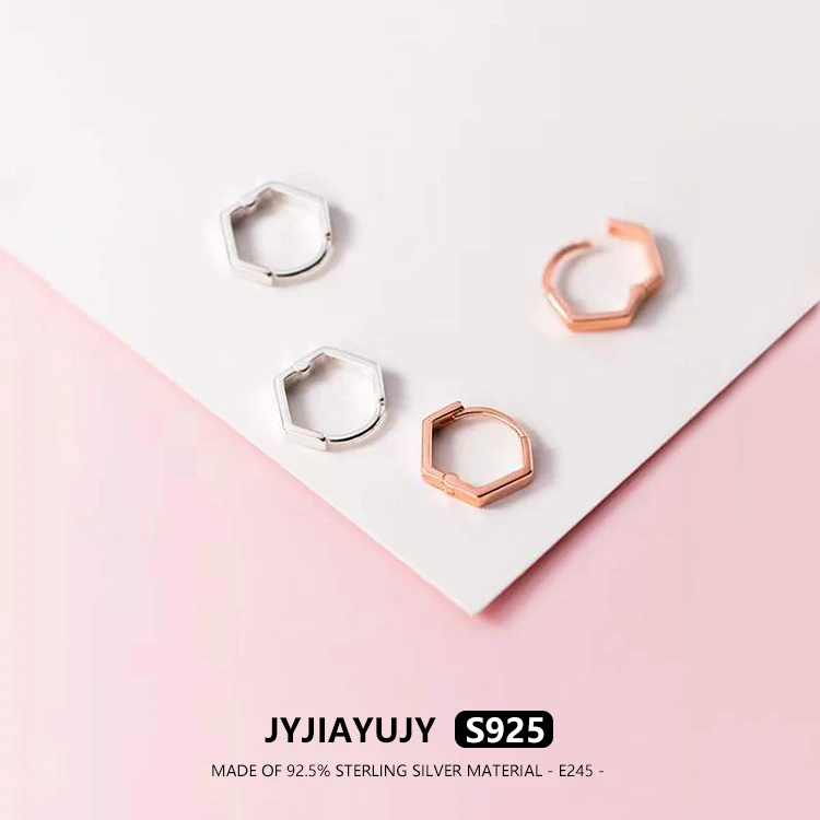 

JYJIAYUJY 100% Sterling Silver S925 Polygon Hoop Earrings with Clasp Closure 10MM Fashion Hypoallergenic Jewelry Gift Daily E245