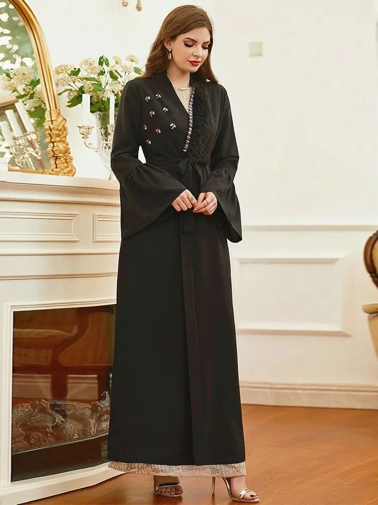 

Ramadan Eid Open Black Muslim Abaya Dubai Luxury Islam Turkish Abayas For Women Kimono Dress Kebaya Robe Femme Musulmane Kaftan