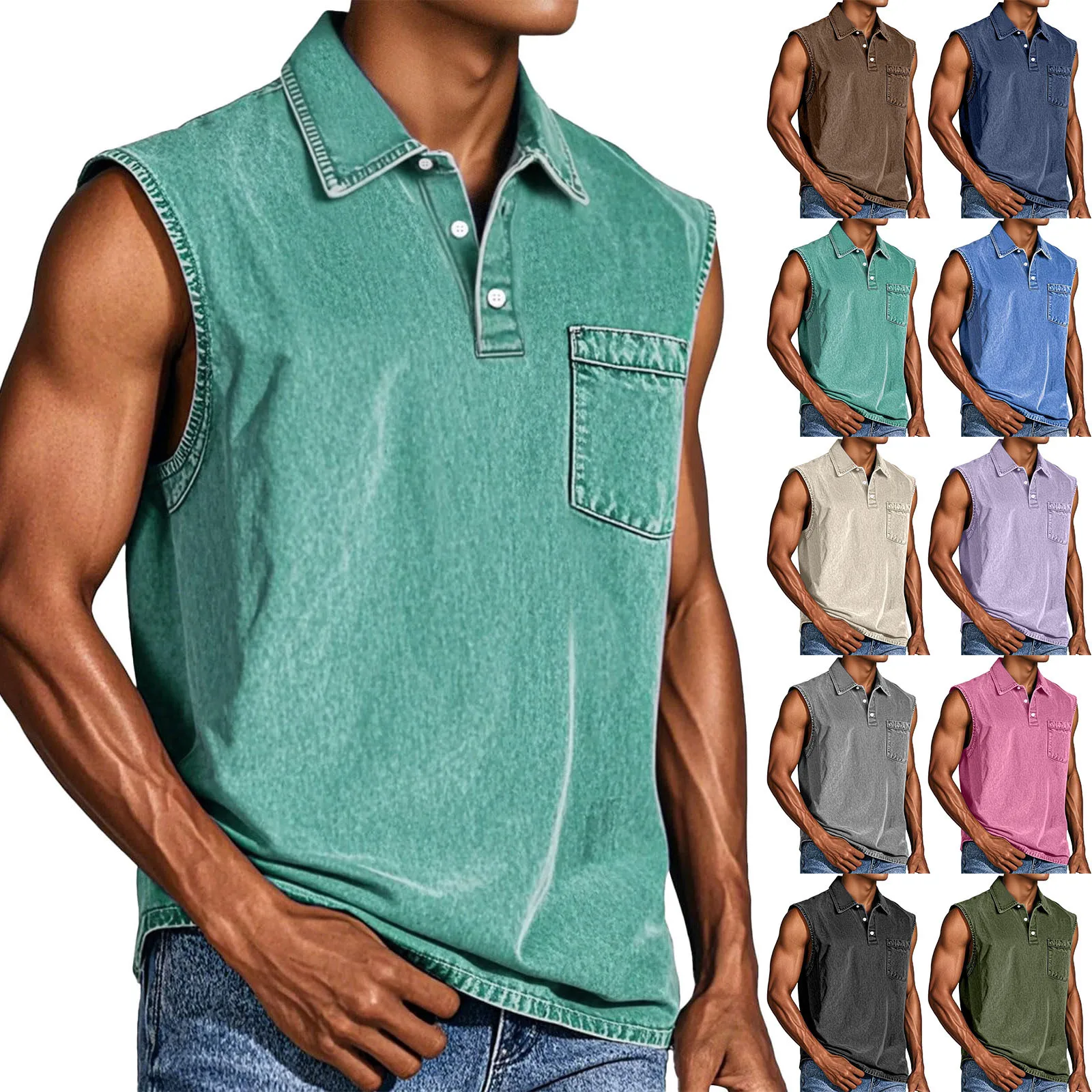 

2026 European And American Popular Sleeveless Amazon Youth Men's Casual Trendy Open-Front T-Shirt