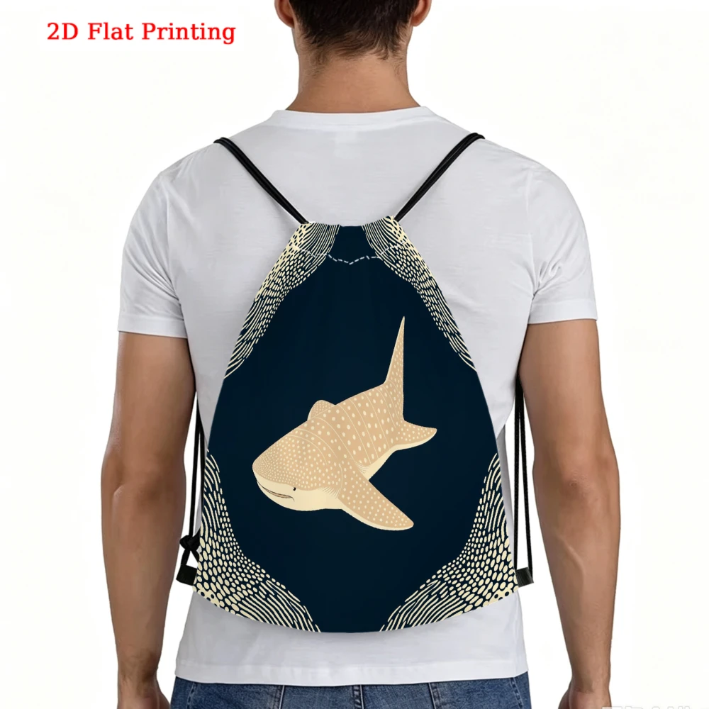 Oceanic Style, Drawstring Backpack, Whale Shark Pattern Print, Gym Sports Bag, Outdoor Travel Cinch Sack