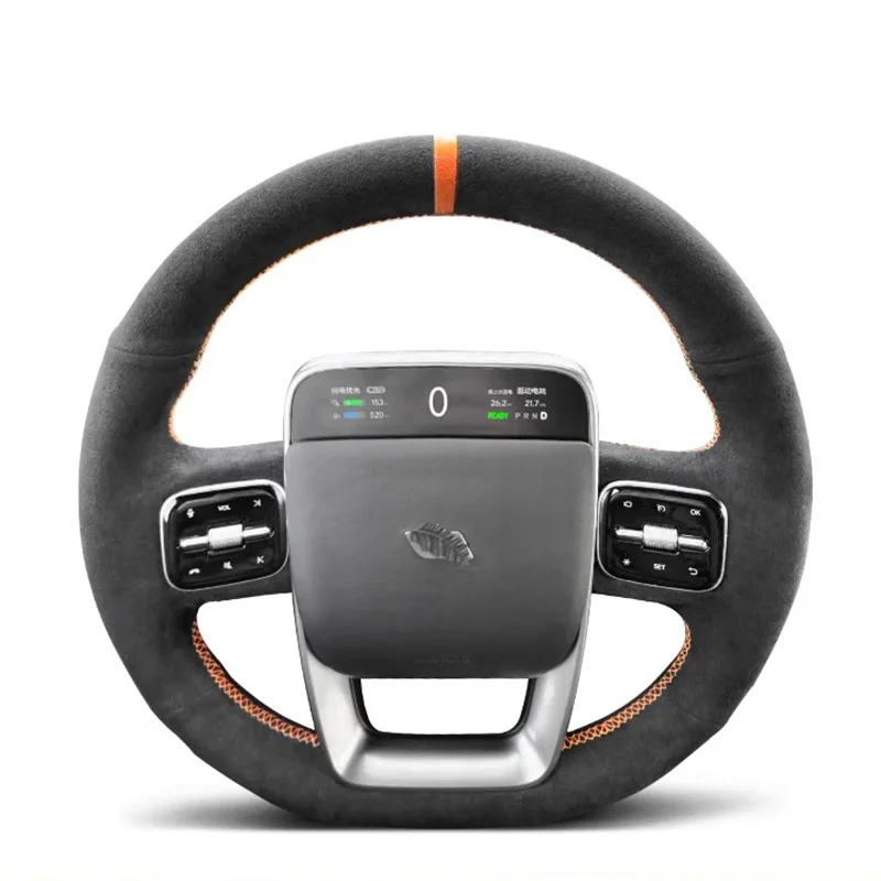 

For Leading Ideal LiXiang L8 L7 L9 DIY Breathable Non-slip Orange Mark Car Steering Wheel Cover Black Suede Interior Accessory