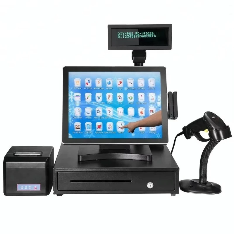 15 Inch Single Dual Screen Touch All-In-One POS Terminal Cash Register Printer Windows Display Desktop System