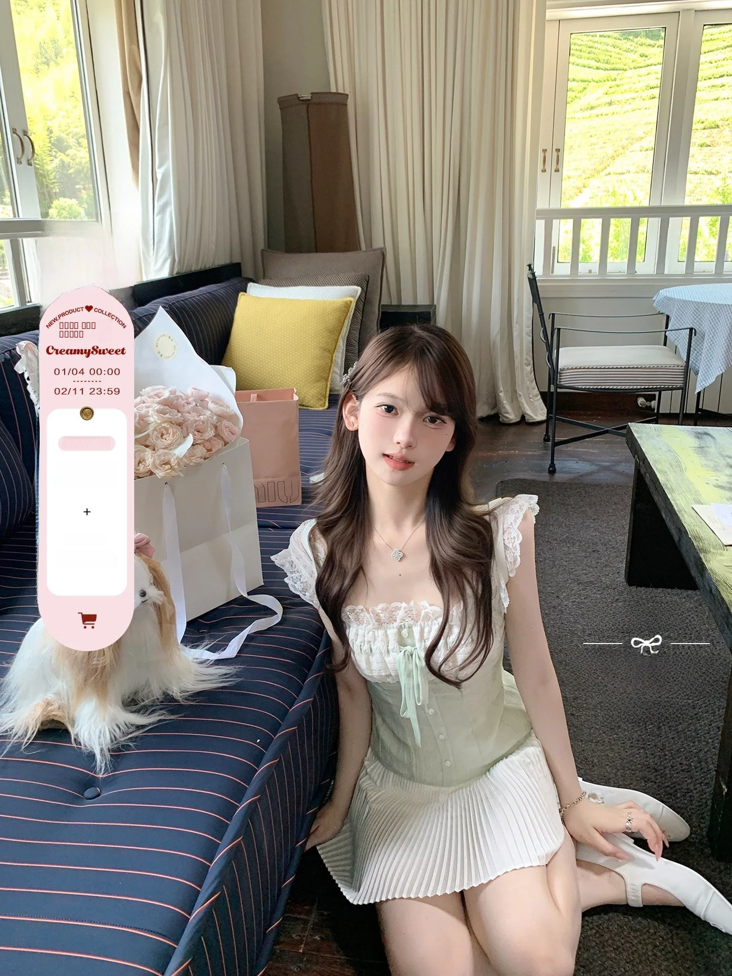 

Женский летний приталенный топ CrySweet Mint с кружевной отделкой и поясом, в японском стиле, с пэчворком и декоративным поясом